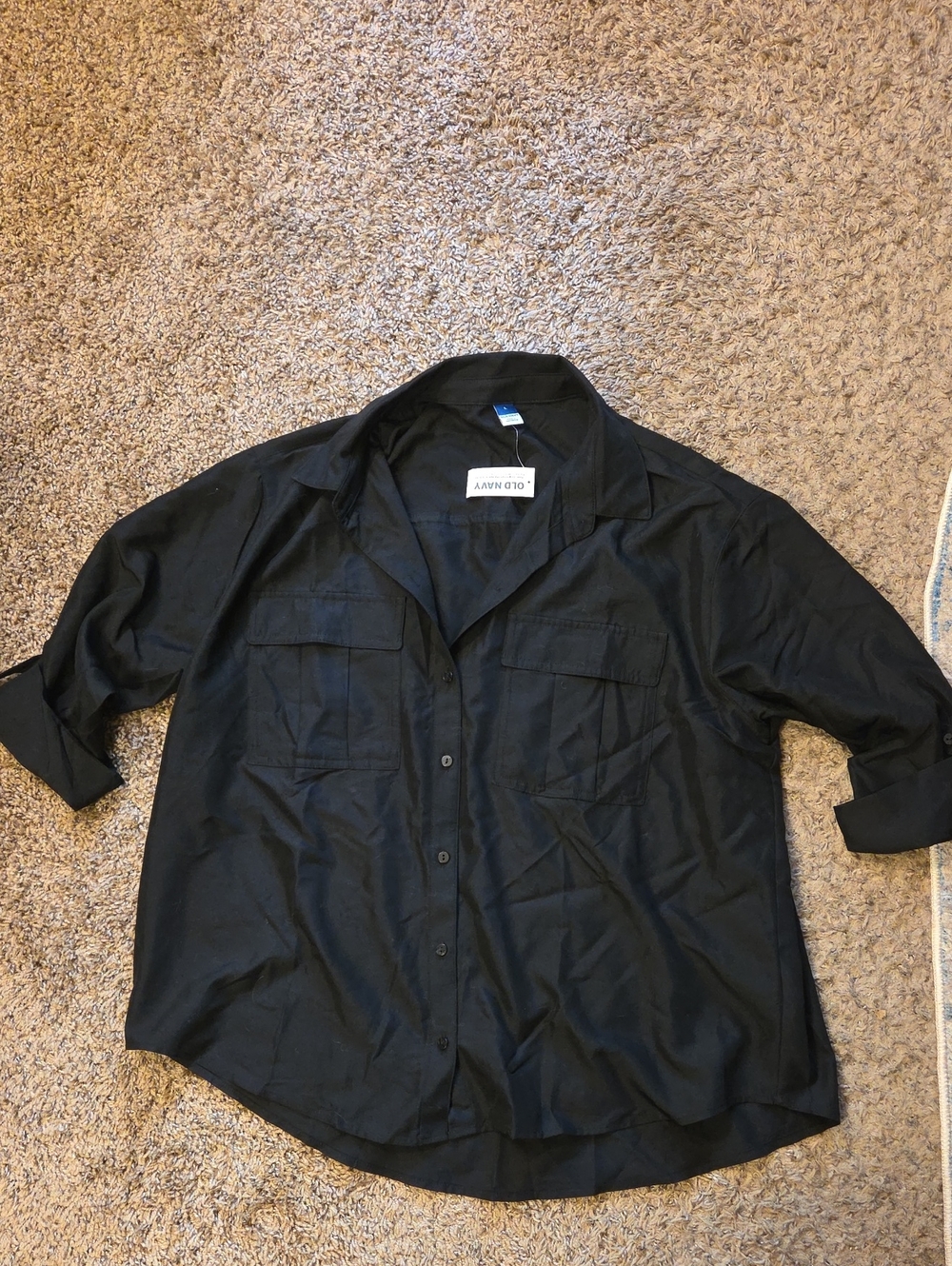 Old Navy Black Roll-Tab Button Shirt